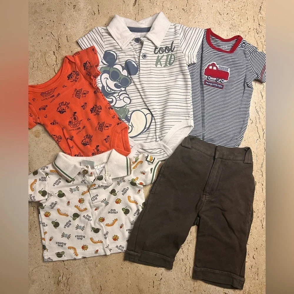 Baby Boy Newborn-3 Month One Piece Short Sleeve Shirts and Organic Cotton Pants